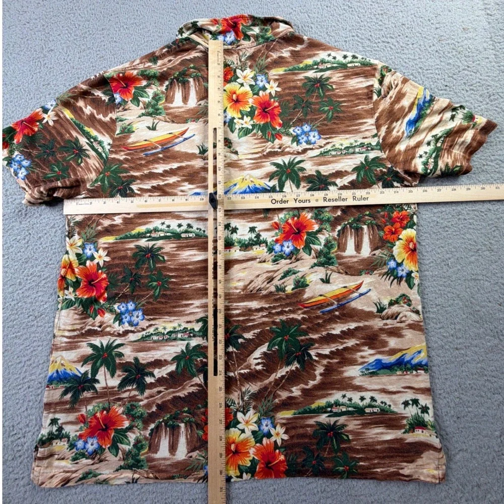 VTG Polo Ralph Lauren Loop Collar Hawaiian Shirt Mens XL Classic Fit Linen Blend - Picture 8 of 11
